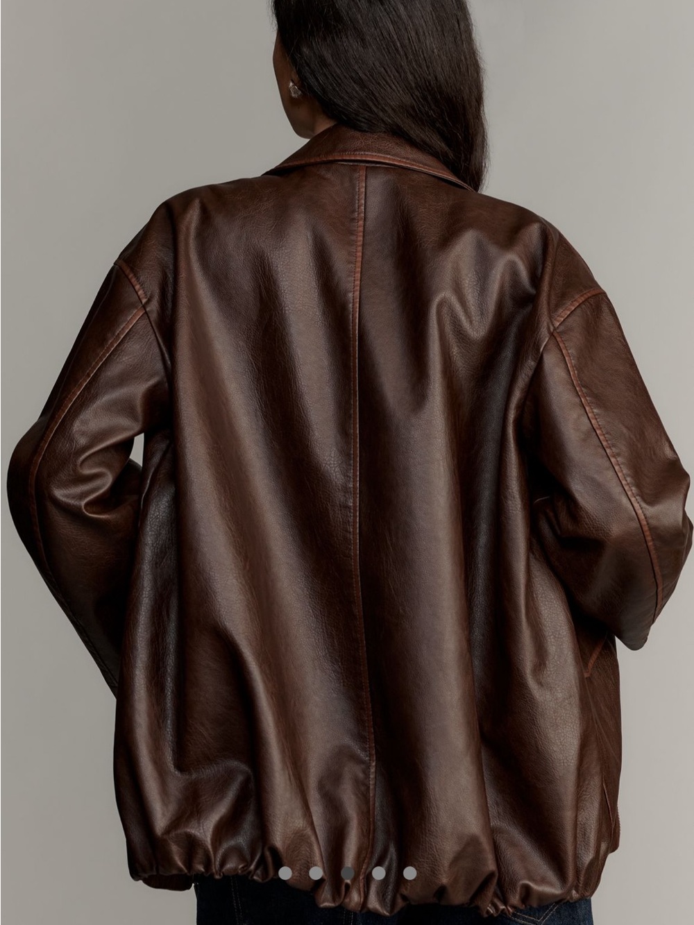 Pilcro Sofia Dark Brown Faux Leather Long Bomber Jacket - Picture 2 of 6